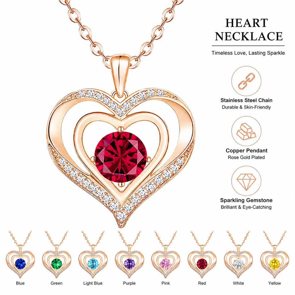 Hollow Heart Round Birthstone Synthetic Zirconia Necklace